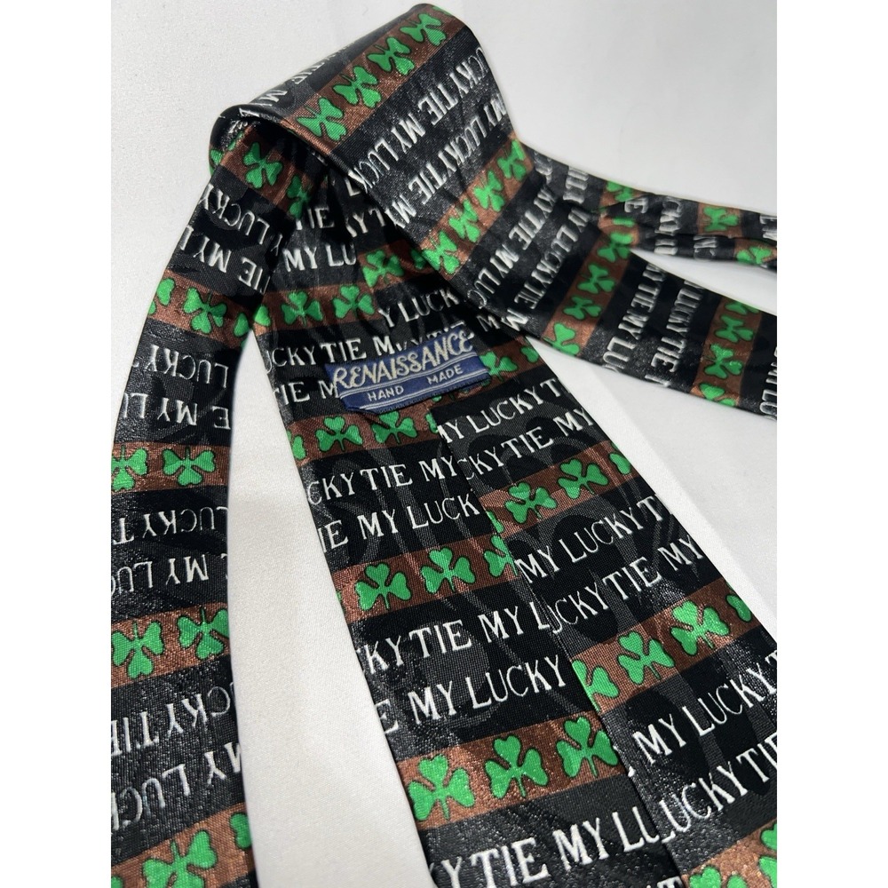 Renaissance My Lucky Tie Mens St Patrick's Day Irish Green Shamrock Necktie